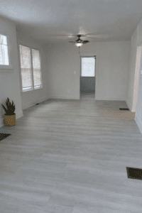 Modern living room remodel with luxury vinyl plank flooring in Pleasant Ridge | Cincinnati Ohio